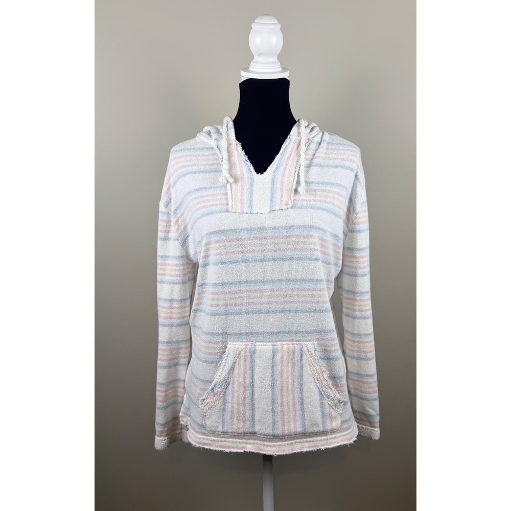 Ron Jon Surf Shop Womens Striped Terry Cloth Hoodie Pastel Beach Pullover M